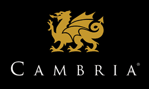 Gold dragon emblem above CAMBRIA wordmark on black