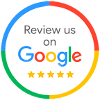 Google review badge with five gold stars