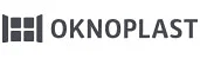 Oknoplast logo with gray geometric icon and wordmark