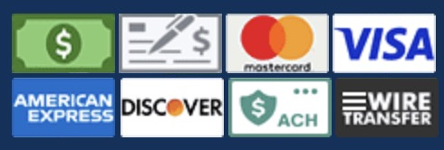 Payment method icons including cards, ACH, and wire transfer