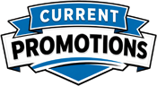 Current Promotions blue and white badge logo